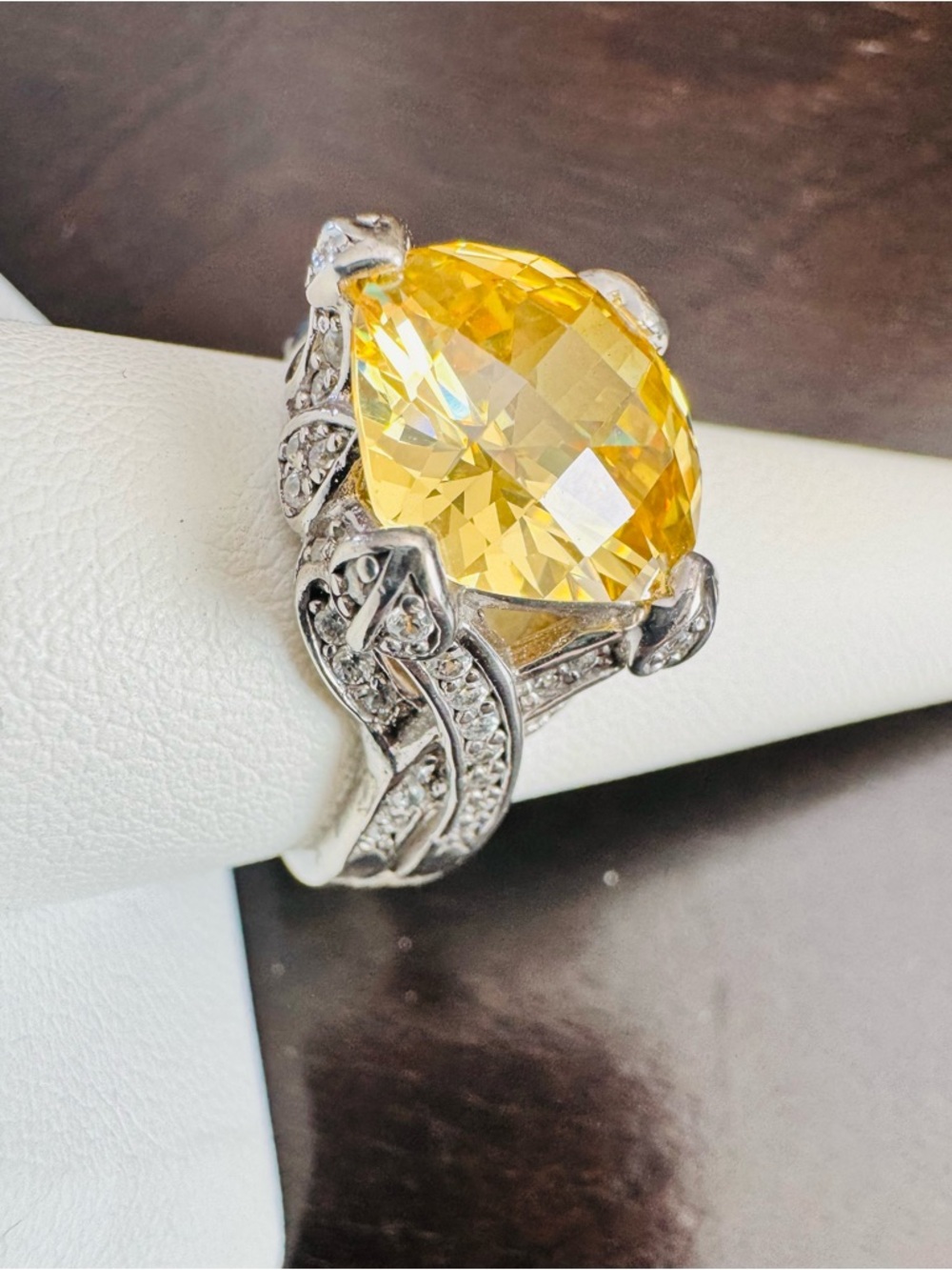 Vintage Sterling Silver Citrine Statement Ring size 10 - Picture 6 of 7